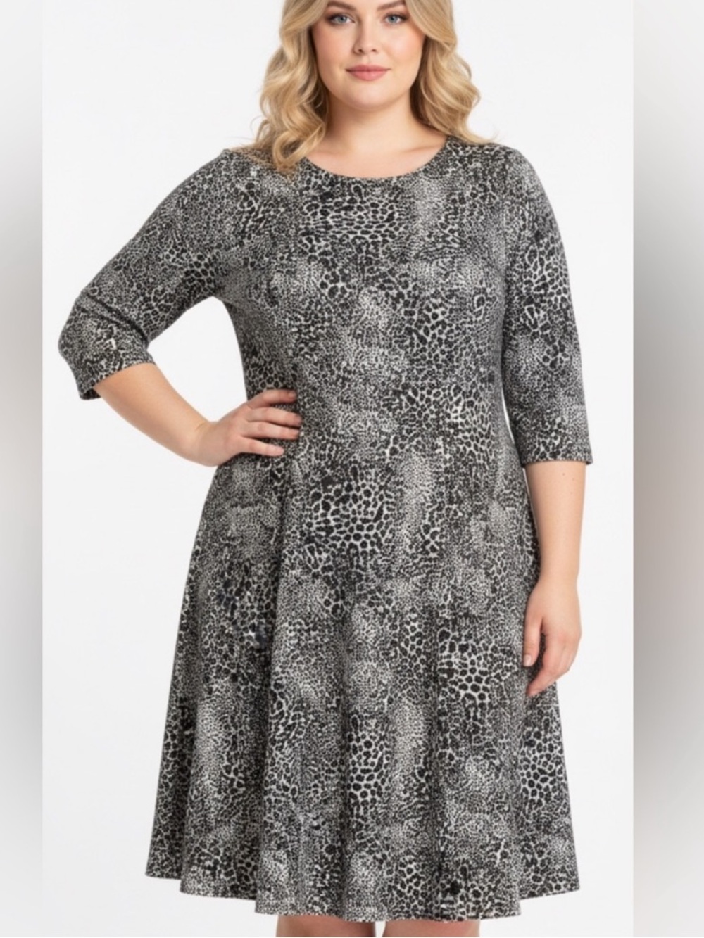 Taylor Black and Gray Animal-Print Midi Dress